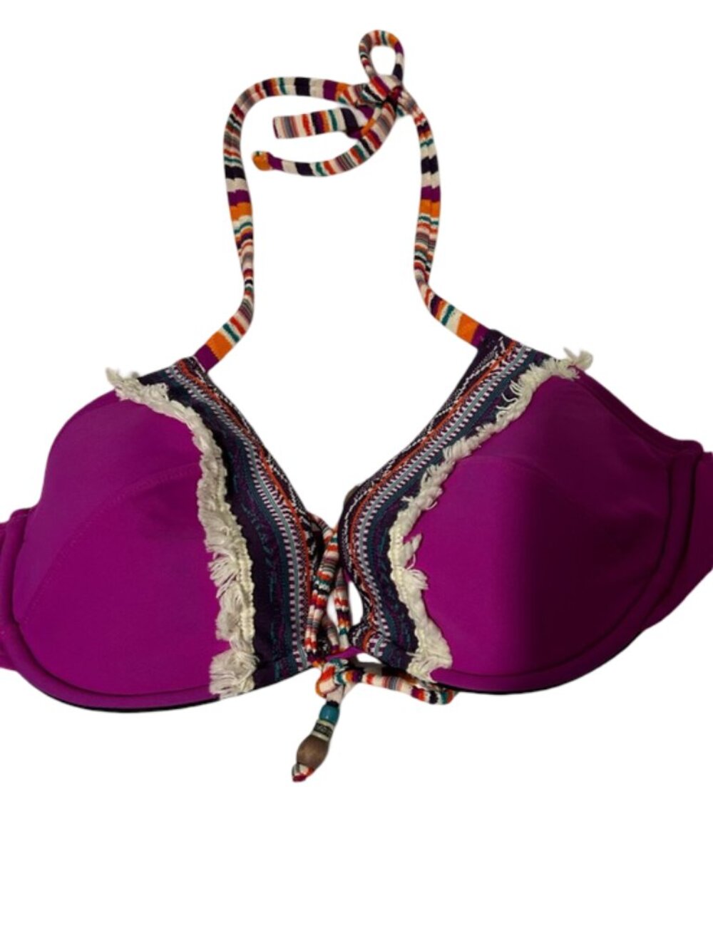 Lucky Brand Large Swim Bikini Top Boho Purple Pattern Padded